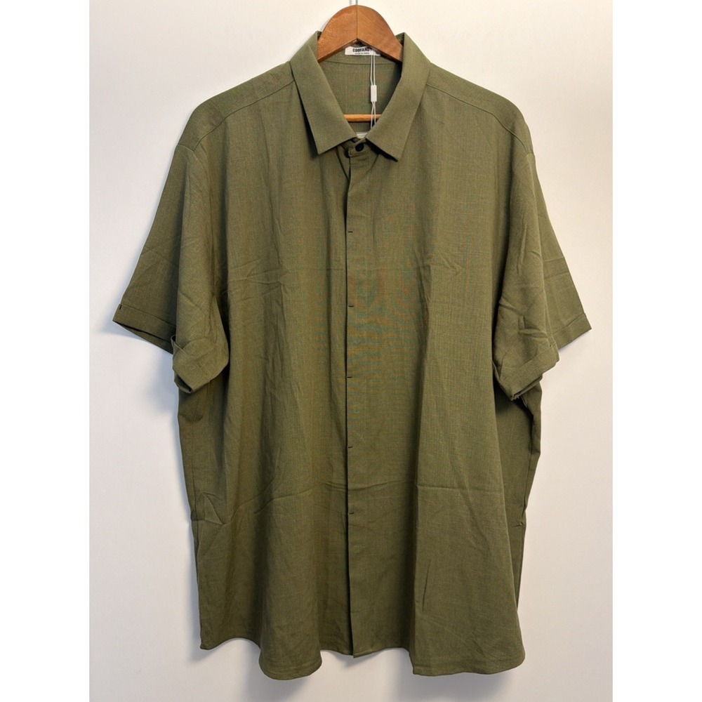 Coofandy Dress Shirt Green 3XL Hidden Buttons Cuffed‎ Short Sleeves Rayon Blend